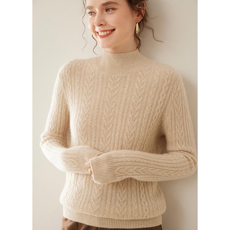 Women's Cashmere Blend Loose Long Sleeve Knit Pullover Sweater - Slimming and Versatile for Autumn/Winter.