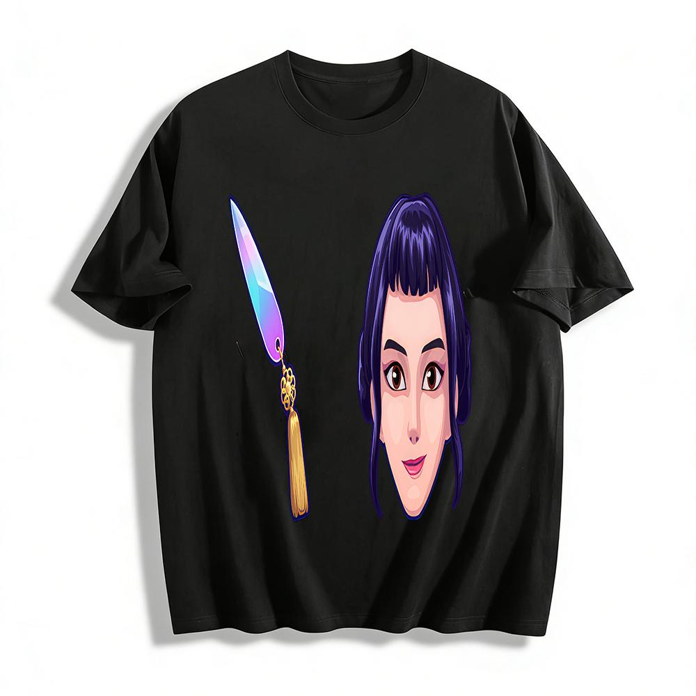 

Chinese Style Colorful Glazed Hairpin Print Top Retro Coiffure Beauty Head Pattern Casual T-Shirt Pure cotton T-shirt 6XL