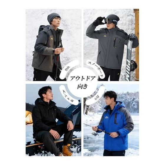 [KEFITEVD] Mountain Parka Men's Windproof Cold Protection Boa Lining Windbreaker Water Repellent Mountain Climbing Jacket Outdoor Camping Fishing Ski