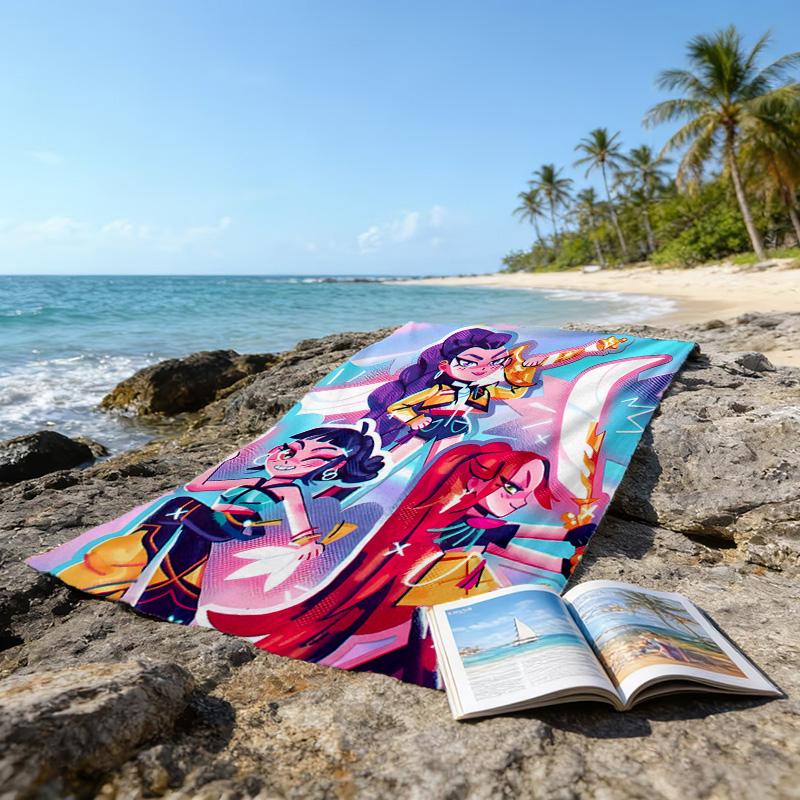 1pc KPop Demon Hunters5 Beach Towel, Beach and Seaside Swimming Pool Equipment, Fashion Pattern, Rectangular, Travel Essentials