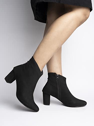 

Shoetopai Women S Black Ankle Boots Faux Suede Block Heel Booties With Side Zip Closure, Stylish & Comfortable For Fall 6 UK чёрный