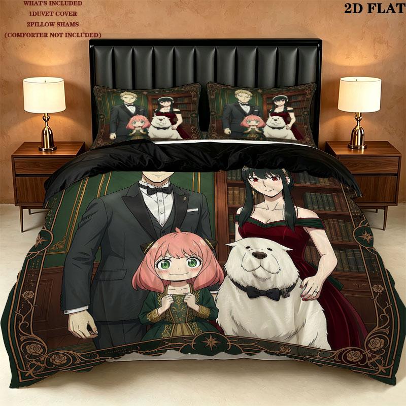 Spy Family Pattern Bedding Quilt Set Quilt Cover Pillowcase Home Birthday Gift(1 * duvet cover + 2 * pillowcase, without core)