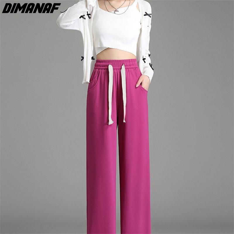 DIMANAF 2023 Plus Size Spring Pants Women Elastic Pants Loose Casual Female Harem Trousers Pants Pink 5XL