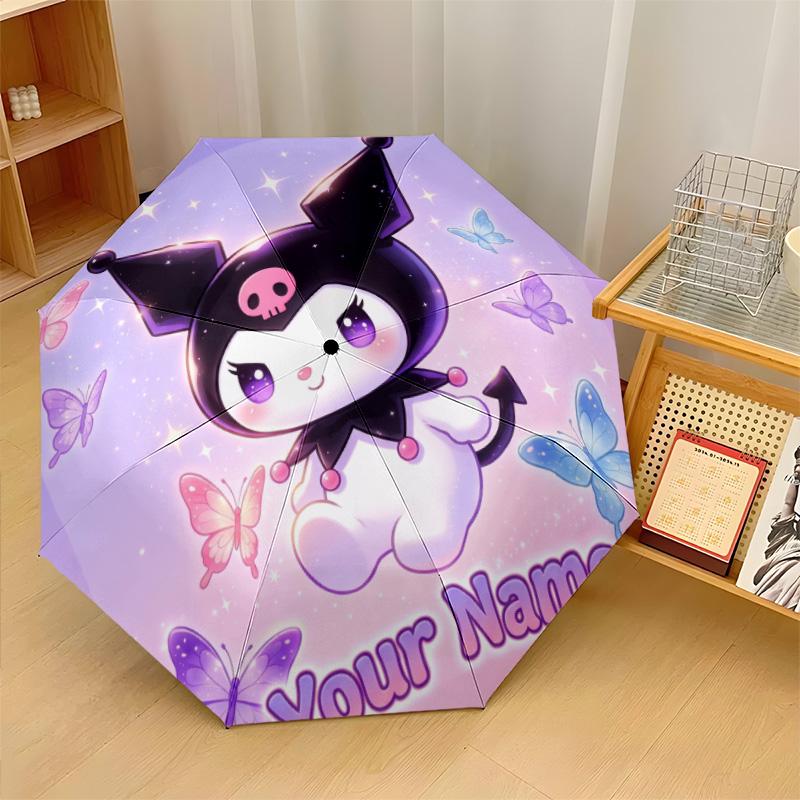 Custom Text Automatic 8 Bone Umbrella, Portable Sun Rain Protection UmbrellaKuromi