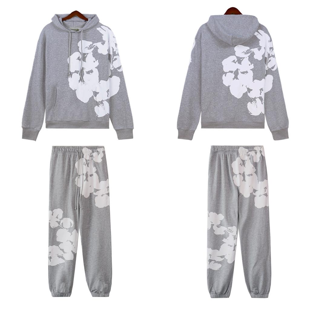 European and American New Sweater DENIM Large Print Pattern Hooded Top Men and Women the Same Sports and Leisure Loose Suit