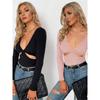 New Sexy V-Neck Cutout Slim Fit Long Sleeve T-shirt Tops Shirt