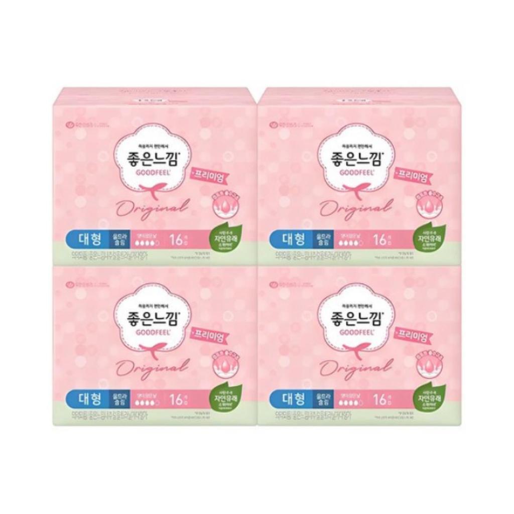 Goodneung Original Premium Ultra-Slim Winged Sanitary Pads, Large Size, 16 Pads Per Pack × 4 Packs