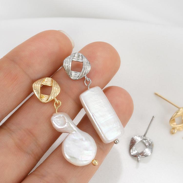 14K Gold-Filled Textured Square Stud Earrings with 925 Silver Posts & Jump Rings