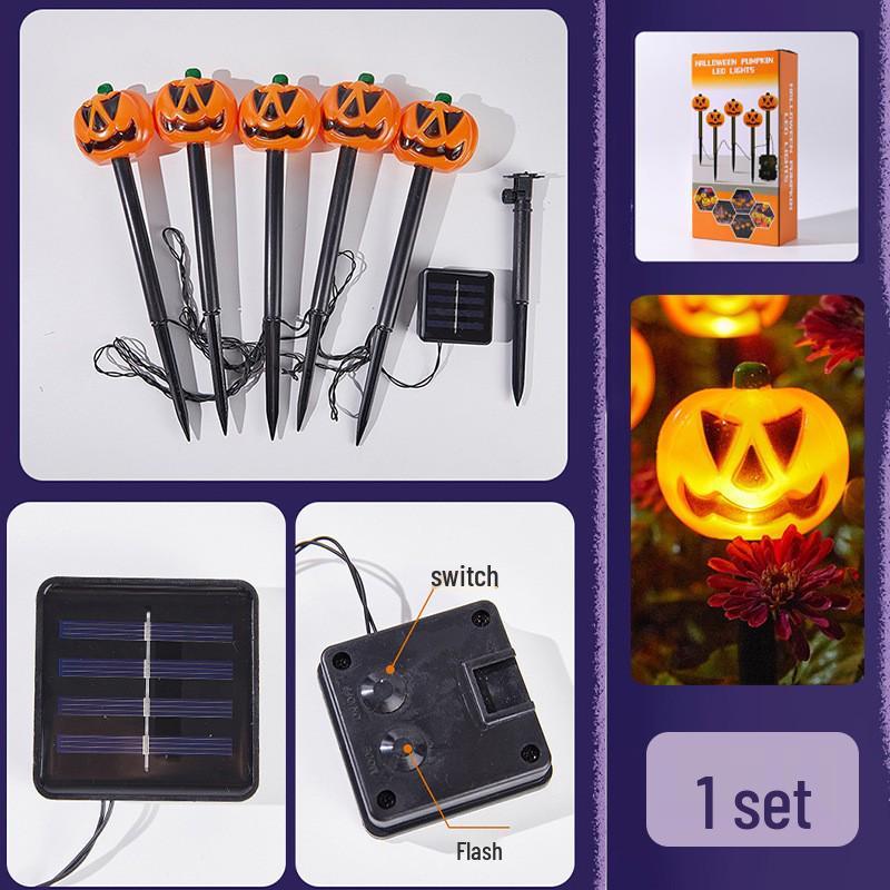 Solar Halloween Pumpkin Garden Stake Lights - Waterproof Outdoor Decorative String for Yard & Lawn