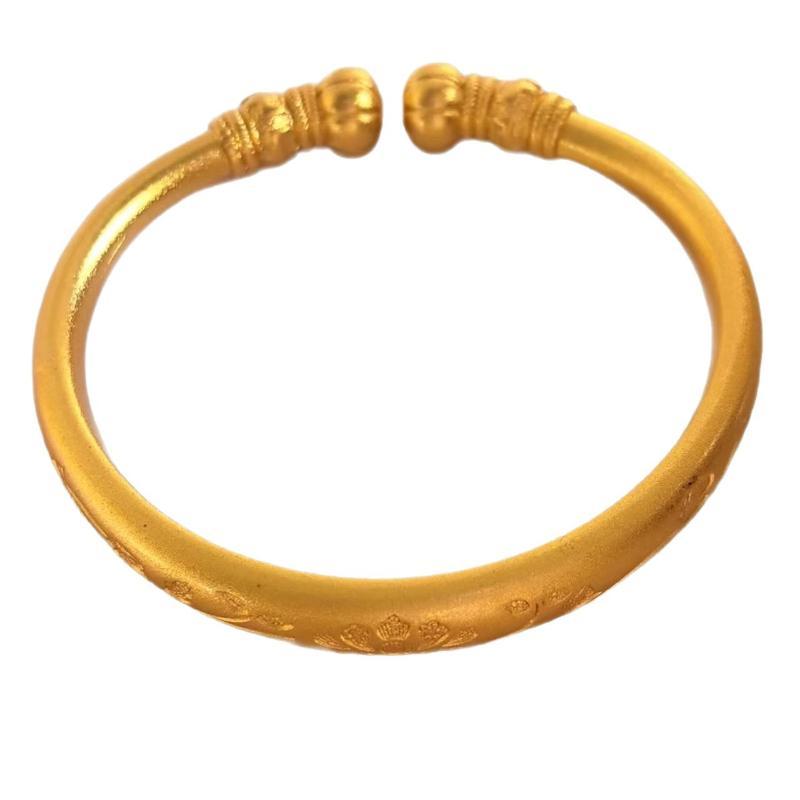 Gold Plated Open Cuff Bangle Boho Carved Floral Pattern Fadeless Durable Shiny Jewelry for Gift Daily Wear