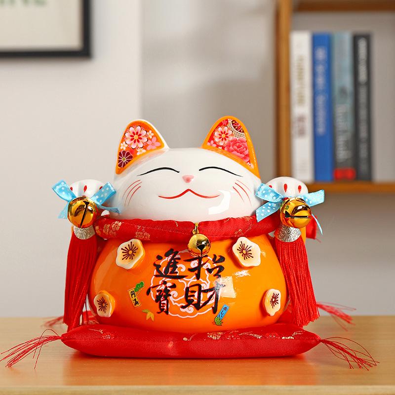Lucky Cat Ceramic Piggy Bank | Creative Japanese Ornament | Cute Mini Gift for Birthdays or Store Opening