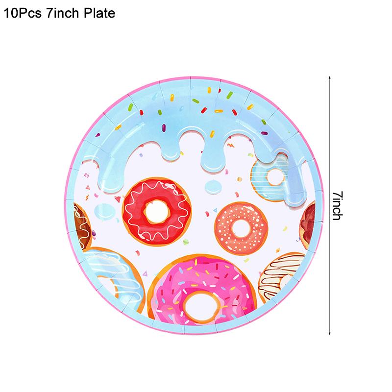 Donut Party Disposable Tableware Set Paper Plate Cup Tablecloth Kids Girls 1st Birthday Party Decoration Supplies Baby Shower