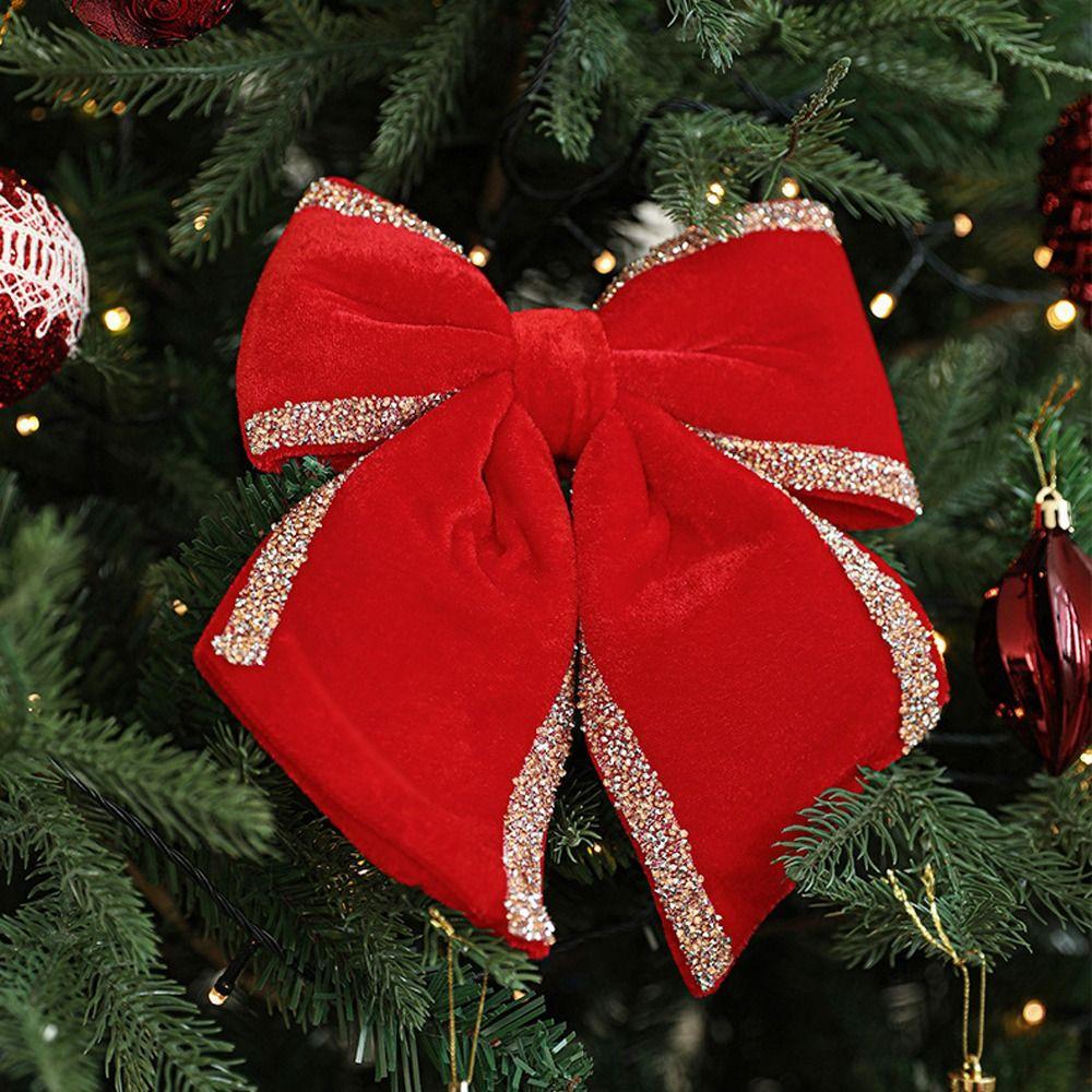 Cartoon Flocking Christmas Bow Ornaments Merry Christmas Decorations  Party Wedding Decoration