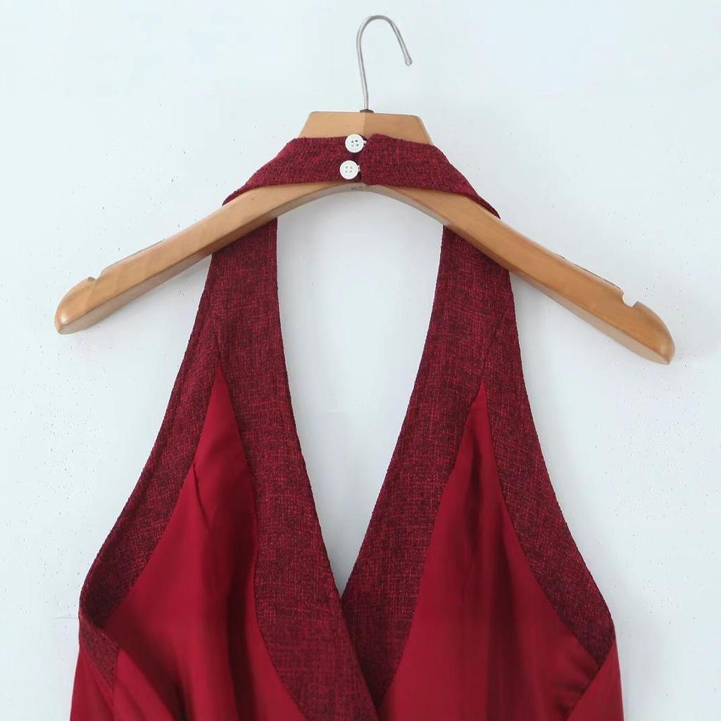 2025 Spring Women's European & American Fashion Knit Button-Accent Backless Dress