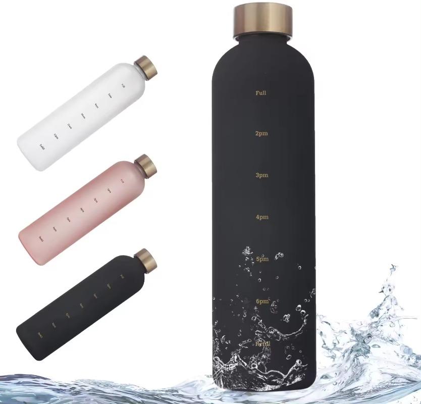 1L Large Capacity Water Bottle Copper Lid Plastic Water Cup with Time Marker Outdoor Sports Cycling Bicycle Bottle Student Cup