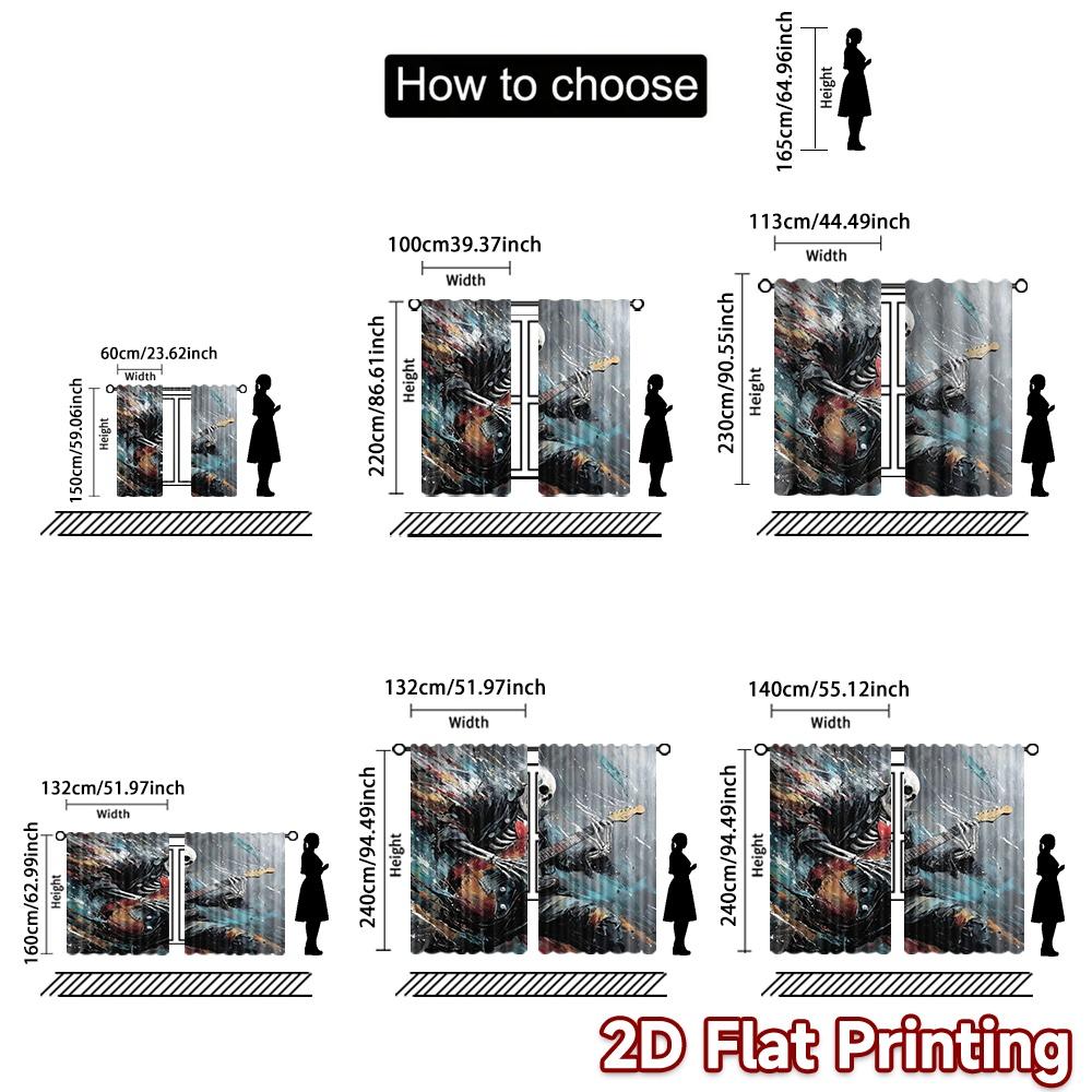 2D flat printing 2pcs Curtain Window Curtains Halloween Rock Skeleton Digital Printed Polyester Drapes Festive Holiday Perfect