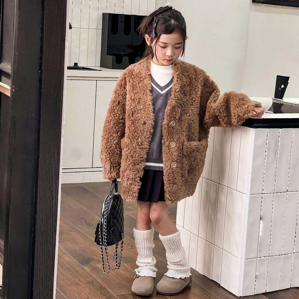 Korean Style Girls' Lambswool Coat - Autumn/Winter Collection for Medium & Large Children