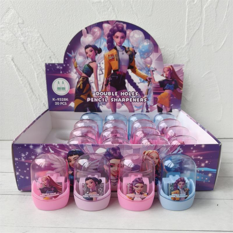 4 Stück Kpop Dämonenjäger Spitzer mit Deckel Doppelbohrung Kompakt Farbe Manuell Spitzer für Schüler Schule