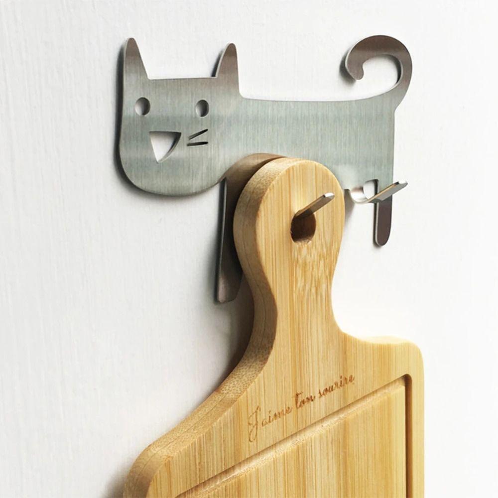Self-Adhesive Metal Cat Shaped Hook Cartoon Storage Hook Cute Keys Towel Hanger  for Home