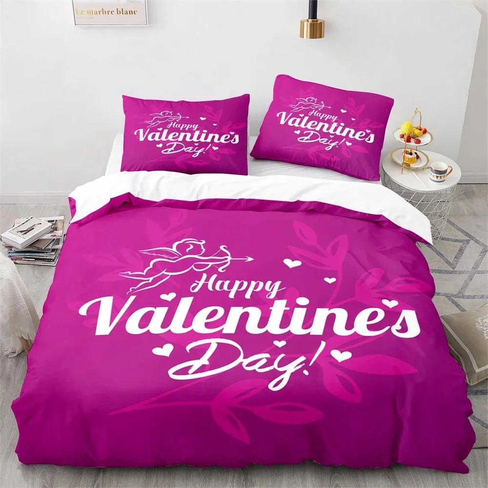 Valentine's Day King Queen Duvet Cover Angel Cupid Bedding Set for Teens Adults Romantic Couple 2/3 Pcs Polyester Quilt Cover
