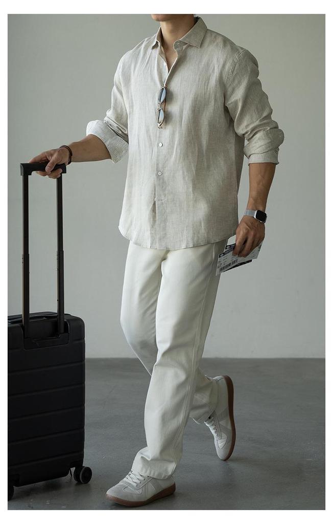 Men's Italian Linen Lightweight Long-Sleeve Shirt - Spring 2026 Casual, Old Money Style.