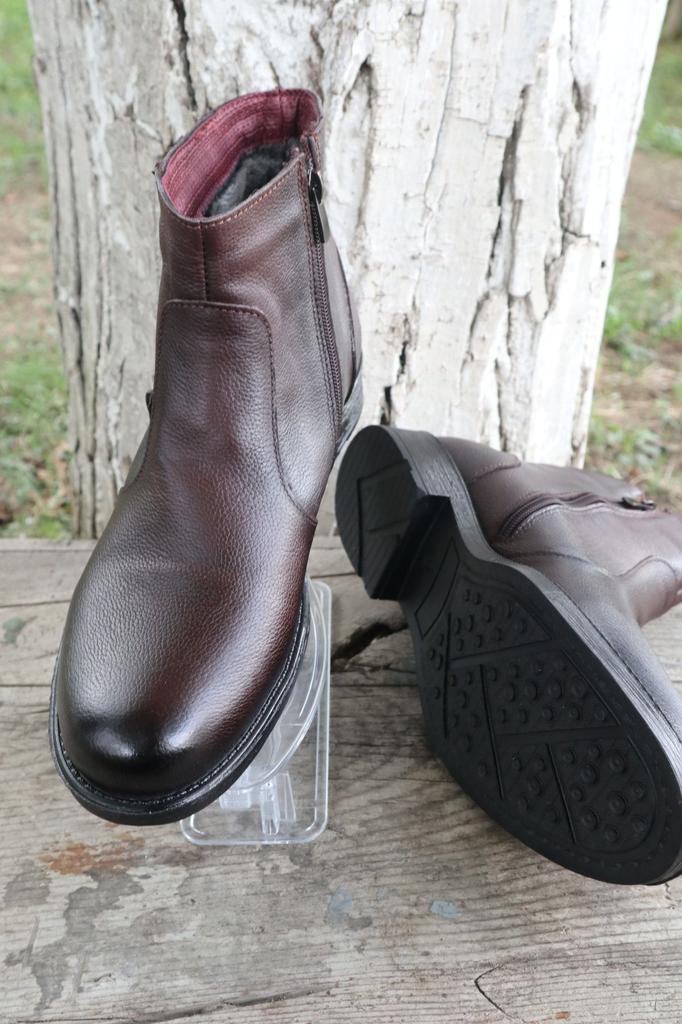 Men's Fashion Genuine Leather Flat Heeled Booties Bootie Furry Black Zipper Casual Boots Shoes