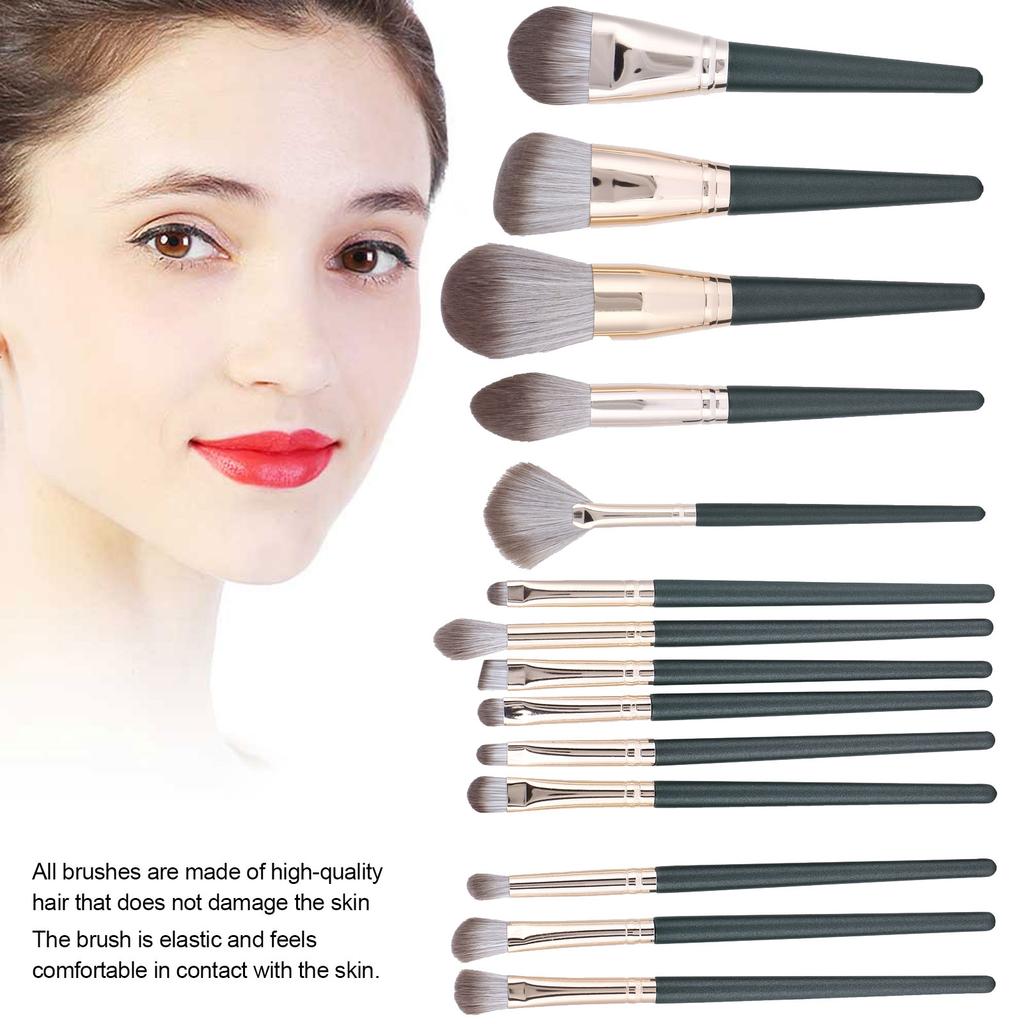 14Pcs Makeup Brush Set Dark Green Beginner Cosmetic Powder Blusher Eyeshadow Blending Tool