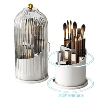 Multi-function 360-Degree Rotatable Makeup Brush Organizer with Transparent Cover Dustproof Large Capacity