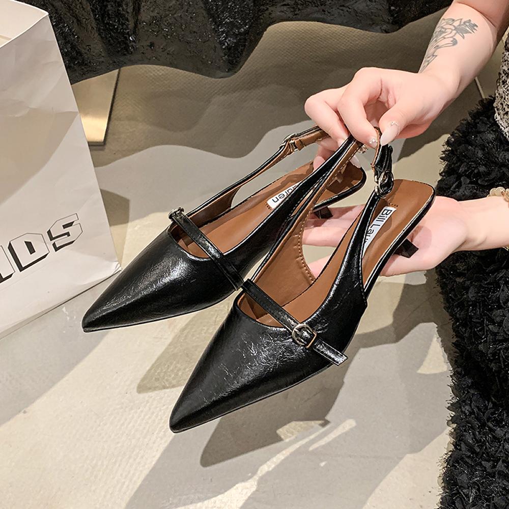 2025 Woman Sexy High Heels Women Sandals Summer Fashion Pointed Toe Low-heel Pumps Slingbacks Elegant Female Heeled Shoes