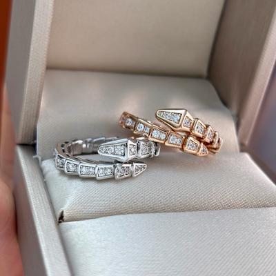High Version 18K Gold Plated Full Diamond Snake Ring Open Snake Bone Couple Ring Pair Ring Snake Shape