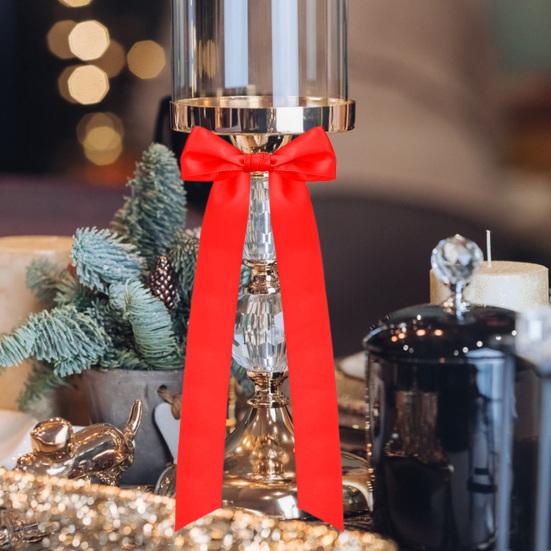 6 Pcs Candlestick Bow Decor Large Candle Holder Ribbon Bows Dining Table Centerpieces for Gift Wrapping Wedding Bridal Shower Bachelorette Party Decor