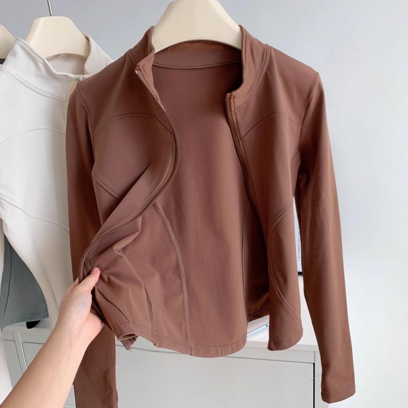 Women's Breathable Slim-Fit Sports Jacket: Autumn/Winter Yoga & Cycling Wear, Long Sleeve, Stand Collar, Plus Velvet.