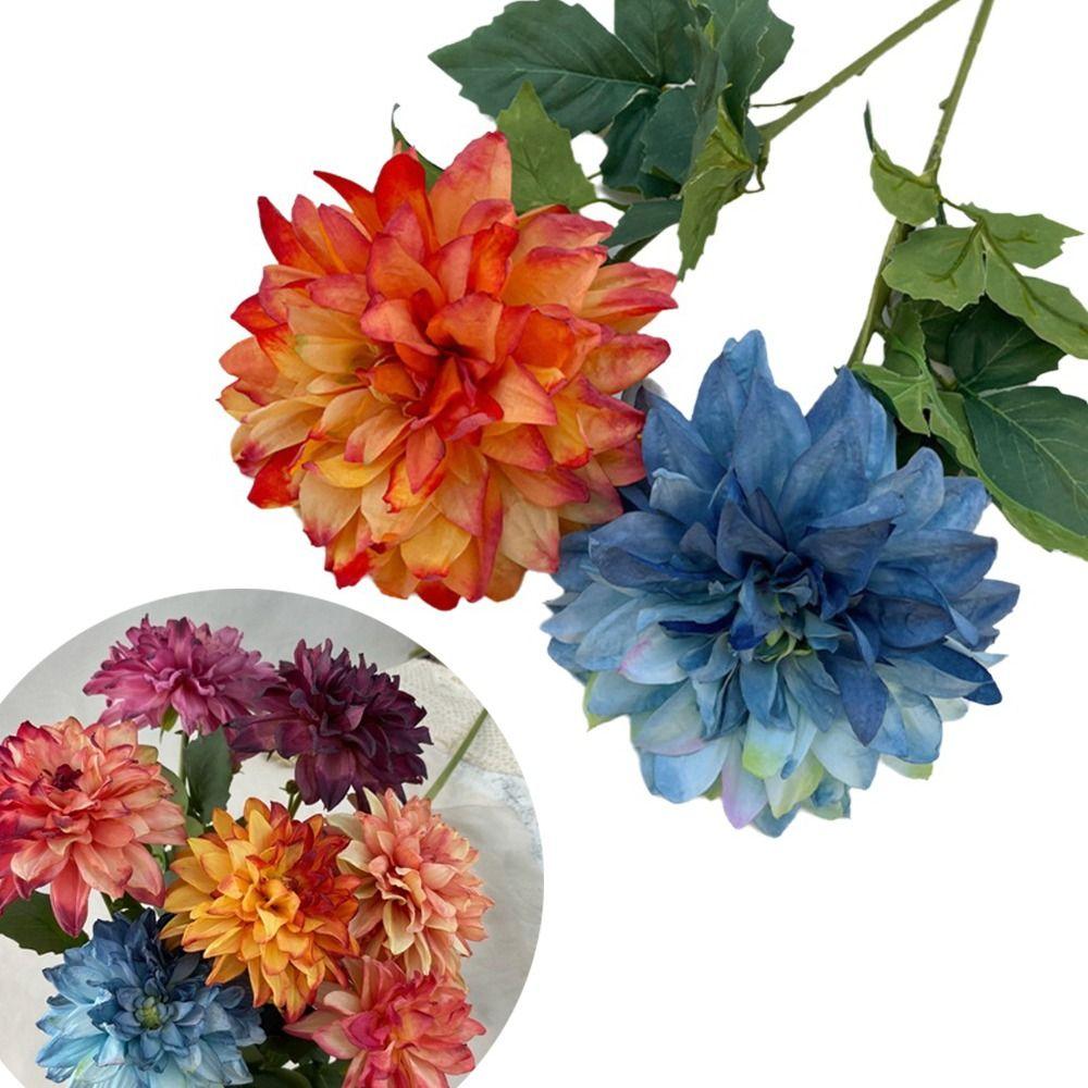 Handmade Craft Artificial Dahlia Flowers 64cm Length Silk Fake Flowers Festival Party Supplies Floral Fake False Flowers