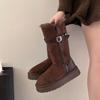 Muse Leather Buckle Two Wear Fur Integrated Snow Boots 2025 New High-top Women's Winter Cotton Shoes Boots