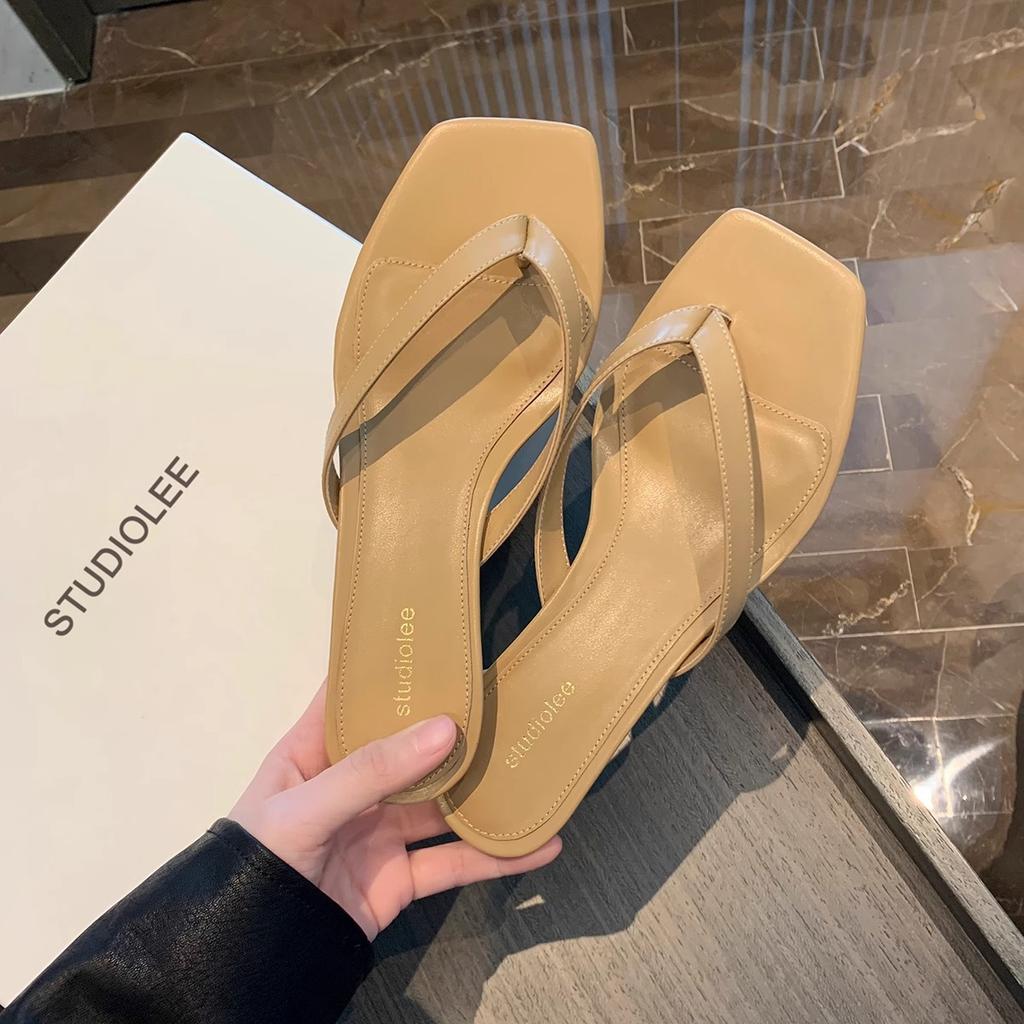 Cowhide Version~ New Cat Heels, High Heels, Flip-flops, Flat Bottom, Toe Cool Slippers