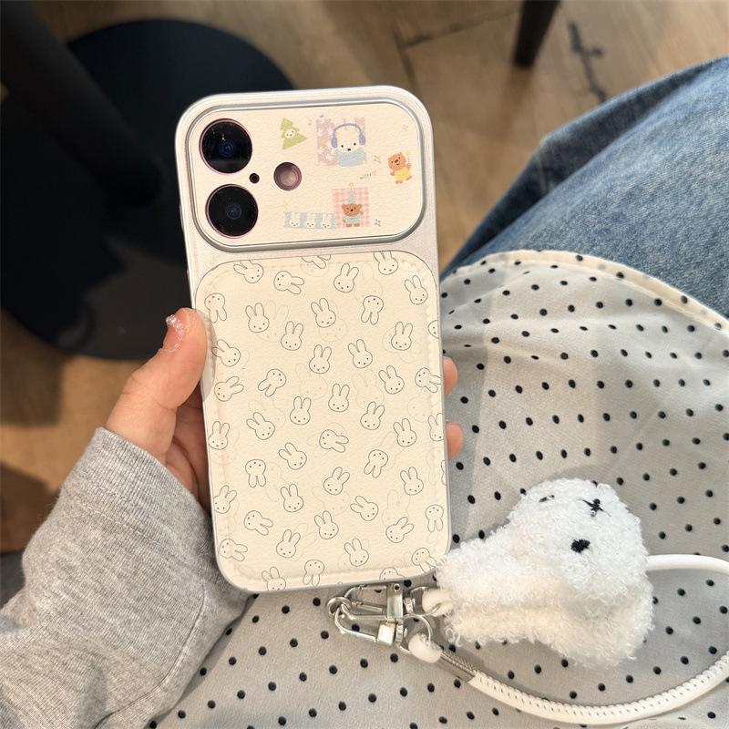 Adorable Cartoon Rabbit Head iPhone Case for 17, 16 Pro Max, 15, and 14 with Girly Heart Design.
