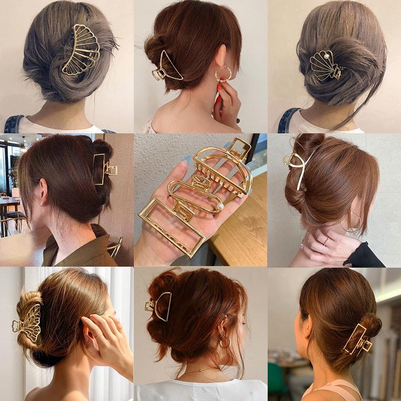 New Women Elegant Gold Hollow Geometric Metal Hair Claw Vintage Crab Hair Clips Headband Hairpin Fashion Hair Accessories