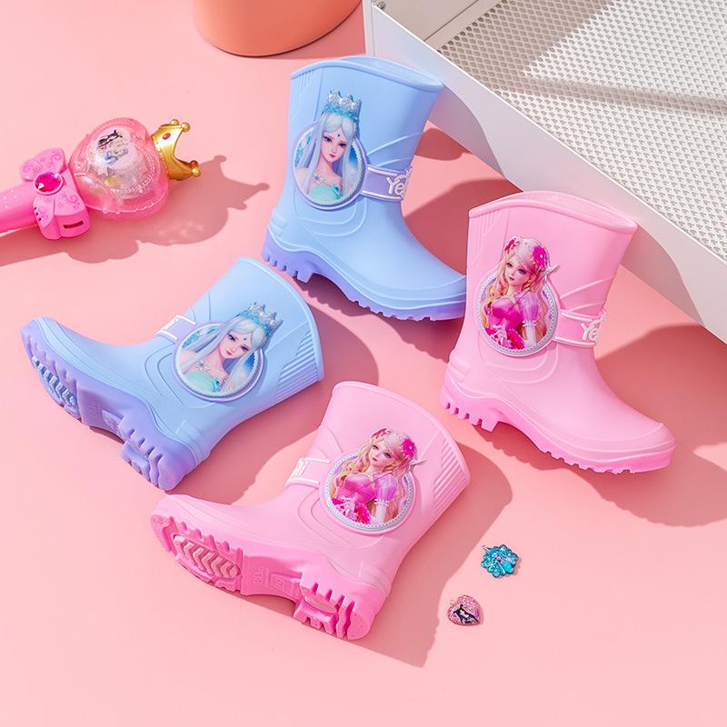 Ye Luoli High Tube Rain Boots Four Seasons3-7Year-old Rubber Boots Kindergarten Rain Boots for Girls, Big Kids, Fleece-lined Cartoon Water Shoes for
