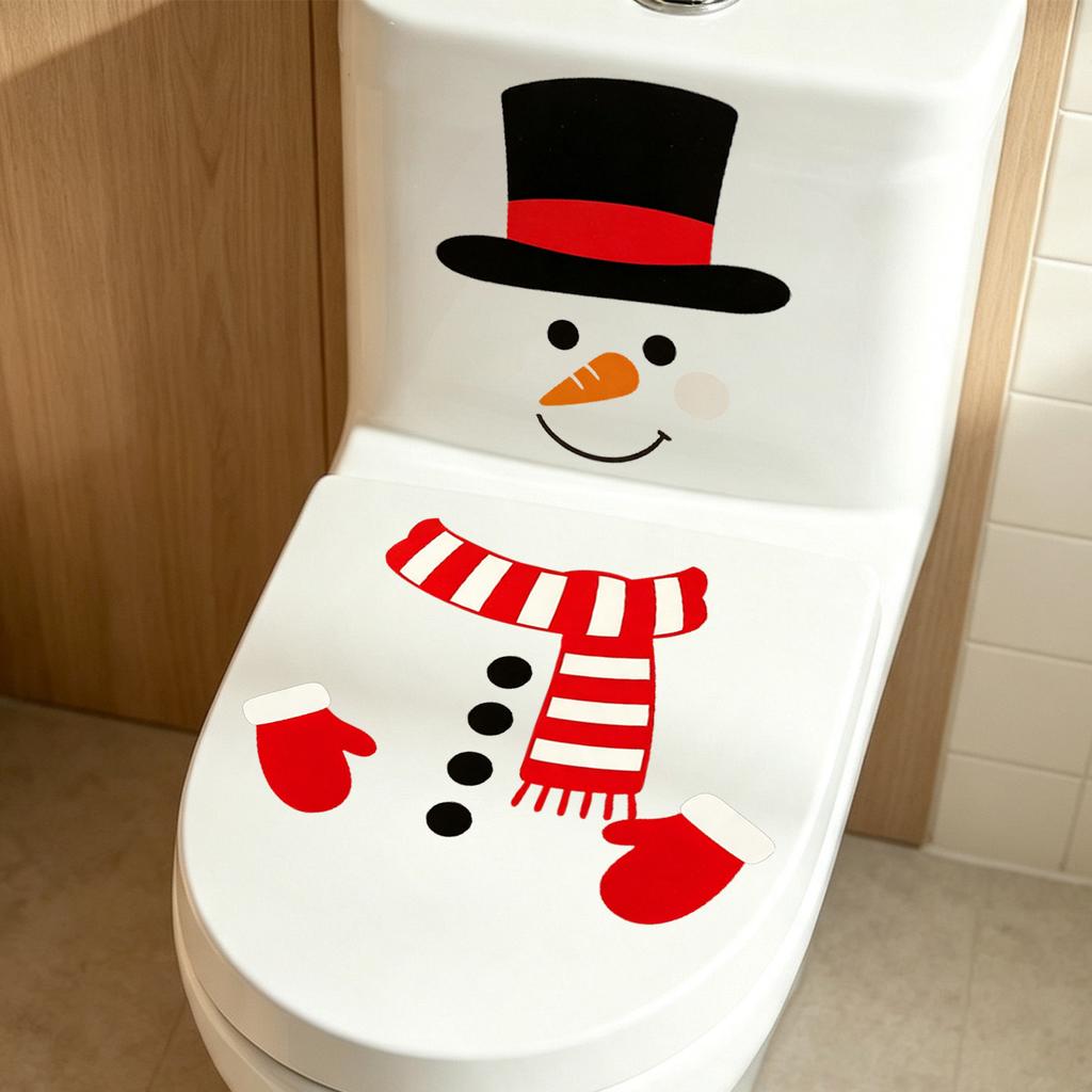 Cartoon Snowman Toilet Cover Sticker for Bathroom and Toilet Decoration
