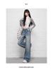 2026 Spring Korean High-Waist Printed Denim Straight-Leg Jeans for Women - Loose, Drape, Floor-Length Style