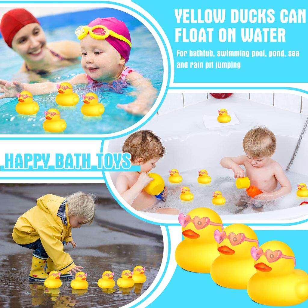 1-100Pc Mini Orange Rubber Ducks Set In Bulk With Sunglasses Float Squeak Tiny Rubber Duck Toy For Kids Party Birthday Supplies