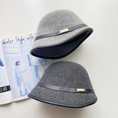 Top Hat Women's Warm Bucket Hat Autumn and Winter Retro Wool Woolen Temperament Basin Hat Front Length and Back Short Brim