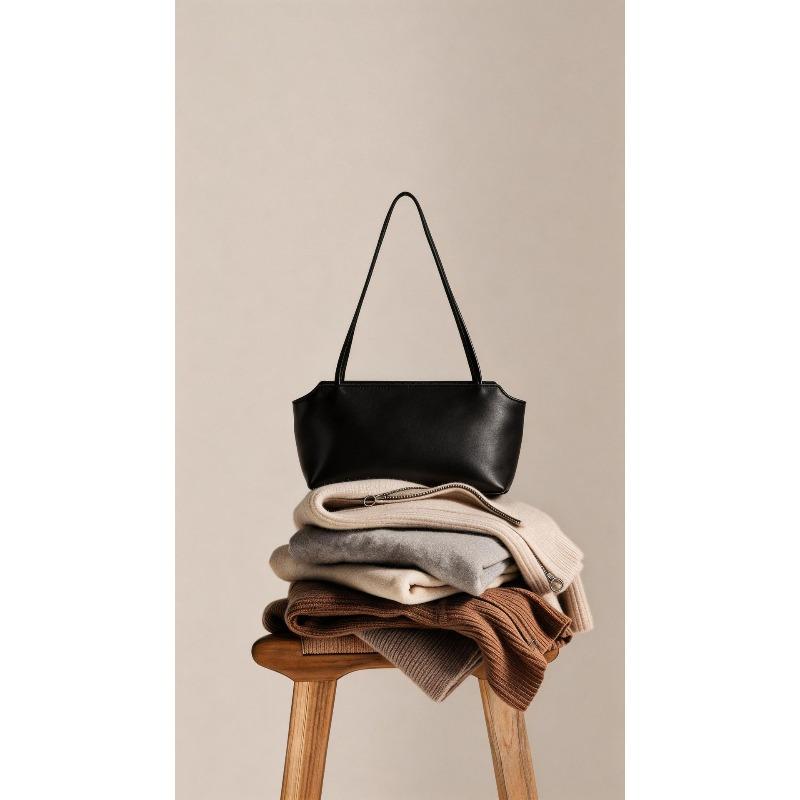 Leather Women s Bag Terrasse ToGo Sheepskin Shoulder Underarm Bag Premium Sense Bag Niche Handbag чёрный