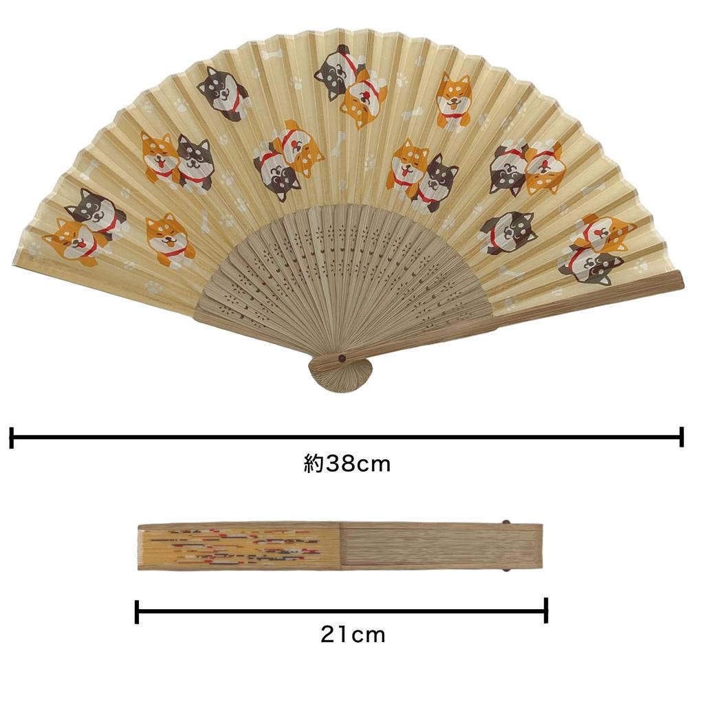 Kyosuke Silk Folding Fan with Shiba Inu Shiba Japanese Pouch, Design, Approx. 21cm, Men's & Women's, Inu, Souvenir, Goods, Gift, K-142