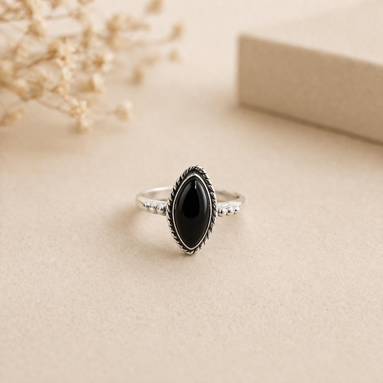 Black Onyx Marquise Ring 6x12mm, 925 Sterling Silver Statement Ring, Handmade Black Gemstone Jewelry 4 серебряный