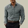 Camicia Casual a Maniche Lunghe a Righe Verdi e Bianche da Uomo