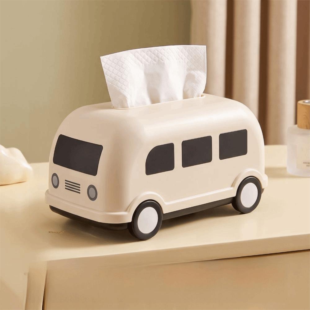 Large Capacity Bus Tissue Box Retro Spring-Loaded Cartoon Napkin Dispenser Wide Mouth Creative Tissue Storage Case Office