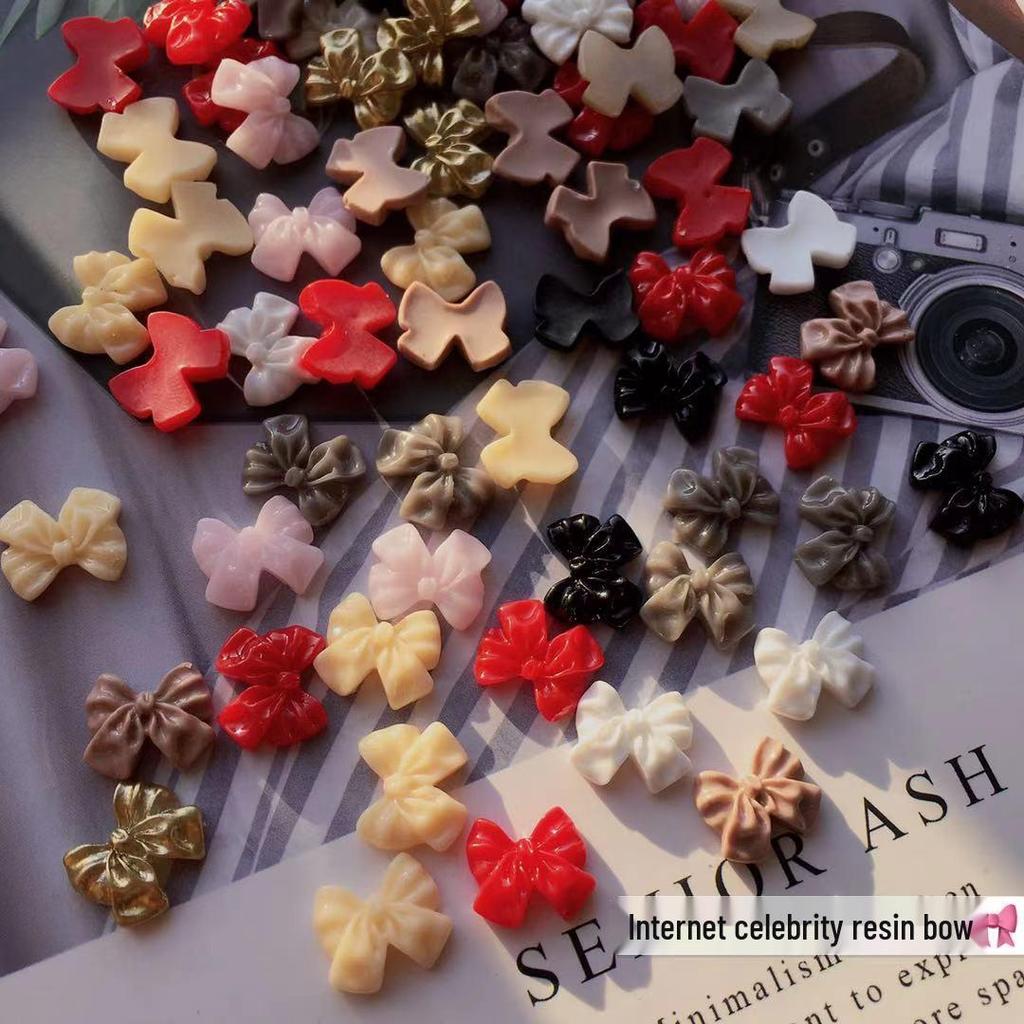 100pcs Resin Bowknot Nail Art Ornaments, Black & White Ribbon Style
