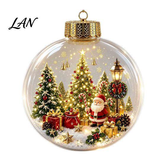 Lanterne da Notte LED Calde Ornamento Luminoso Storia di Natale, Mini Scena Festiva in Palla Decorazione da Appendere, Decorazione Invernale Acrilico Trasparente Luminoso Ciondolo per