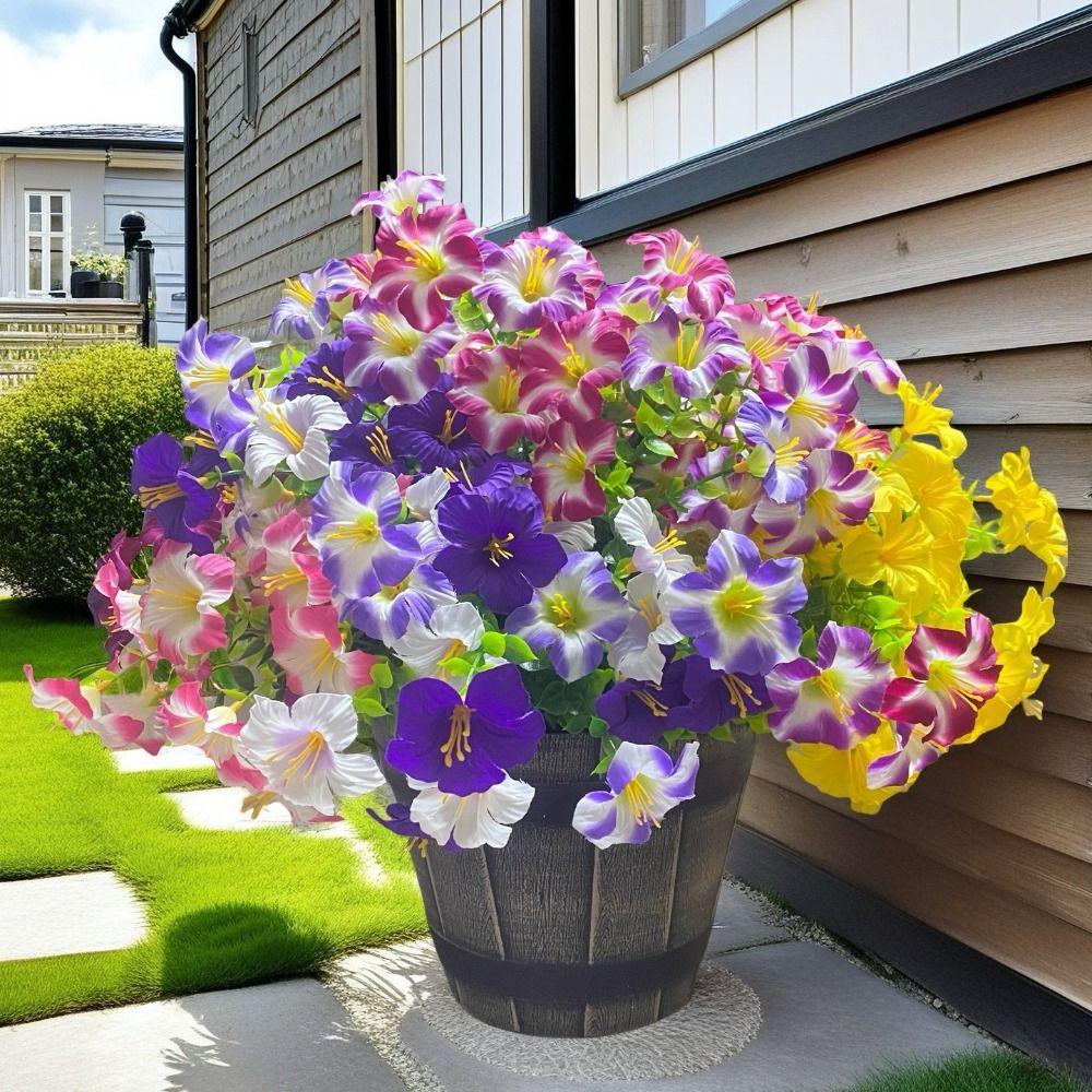 37CM Artificial Morning Glory Flower Fake Silk Faux Flower Bouquet UV Protection Simulation Artificial Lily Silk Flowers